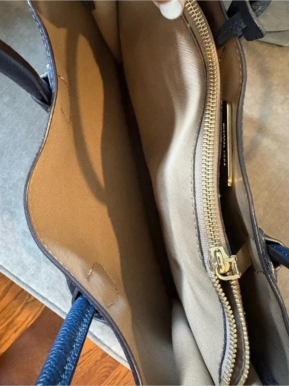 Michael Kors Navy Pebbled Leather Tote with Gold Padlock